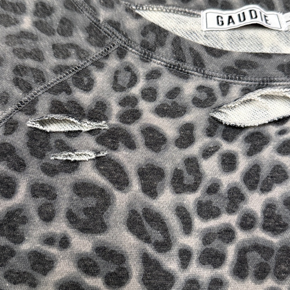 Black and Gray Distressed Cheetah Print Sweatshirt, Size Large - Picture 4 of 10